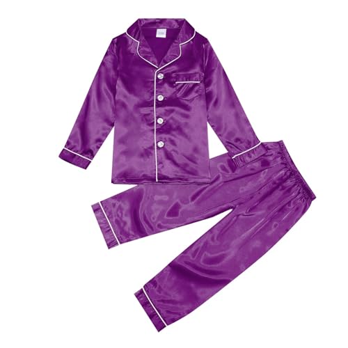 Kinder Mädchen Jungen Nachtwäsche Set Satin Outfits Schlafshirt Oberteil Lange Hose Loungewear Kleidung Bequemer Weich Schlafanzüge Freizeit Nachtwäsche für 2-14 Jahren von Generisch