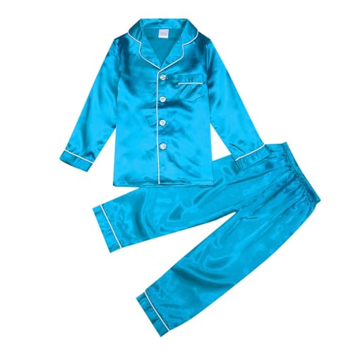 Kinder Mädchen Jungen Nachtwäsche Set Satin Outfits Schlafshirt Oberteil Lange Hose Loungewear Kleidung Bequemer Weich Schlafanzüge Freizeit Nachtwäsche für 2-14 Jahren von Generisch