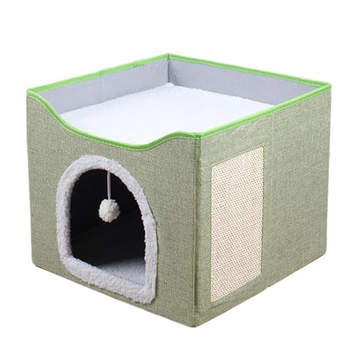 Kitten House Cat Bed, Condo Cute Sleeping Tent, About 41x41x35cm Size, Cube House with Plush Ball and Scratch Pad for Kitten, Puppy, Small Animals, Felt Cloth, Wool von Generisch