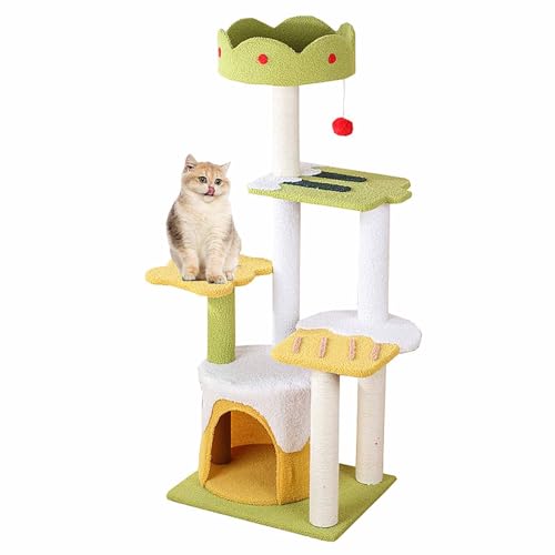 Kratzbaum Turm mit Sisal-Kratzbaum – mehrstufiges Klettergerüst für Indoor-Katzen – Katzen-Condo Aktivitätsbaum mit Sitzstange und Spielzeug von Generisch