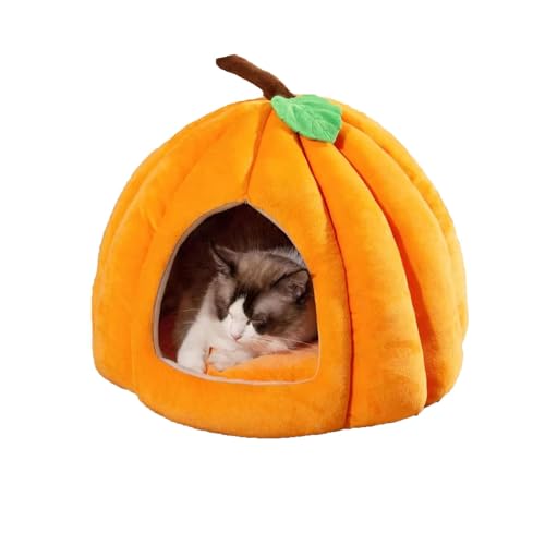 Kürbis-Katzenbett, Kürbis-Katzenhöhle, Halloween-Katzenbett, niedliche Kürbisform, Katzenhöhlenbett, Katzenzelt mit abnehmbarem Kissen, rutschfeste feuchtigkeitsfeste Katzenbetten für Indoor-Katzen von Generisch