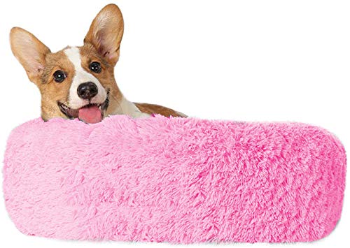 L Plüsch-Donut-Kuschelbett für Katzen und Hunde, XL, weiches und warmes Welpen-Sofa mit abnehmbarem Schlafsack, gemütliches Katzenkissen, Nest in Hellrosa von Generisch