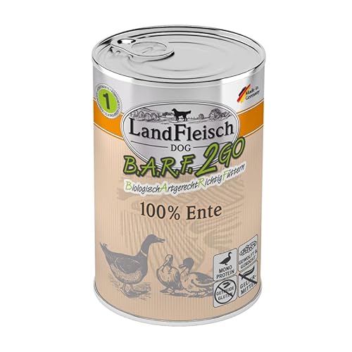 Landfleisch BARF2GO | 3 Komponenten Futter zum mischen | 100% Fleisch und Innereien | Barfen leicht gemacht Dank Single Protein (6x400g Ente) von Generisch