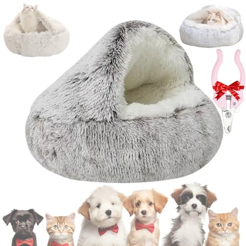 Lapcatz Nestbett, Lapcatz-Bett, gemütliches Höhlen-Hundebett, Katzenbetten für den Innenbereich, Katzenhöhle und beruhigende Hundebetten, Winter, Kaffee, XXL (100,3 cm) von Generisch