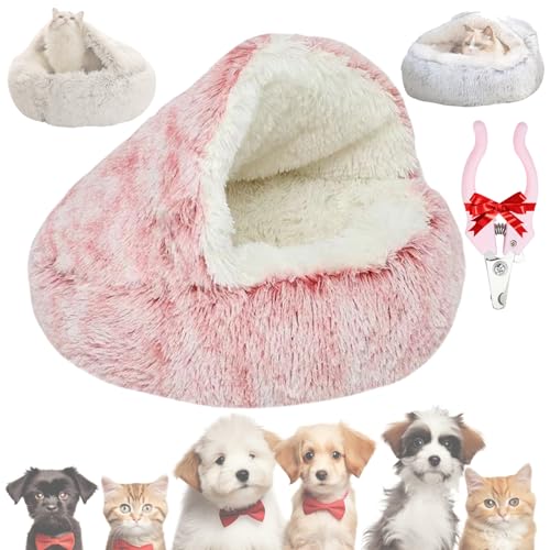 Lapcatz Nestbett, Lapcatz-Bett, gemütliches Hundebett, Katzenbetten für den Innenbereich, Katzenhöhle und beruhigende Hundebetten, Winter, Rosa, XXL (100,3 cm) von Generisch