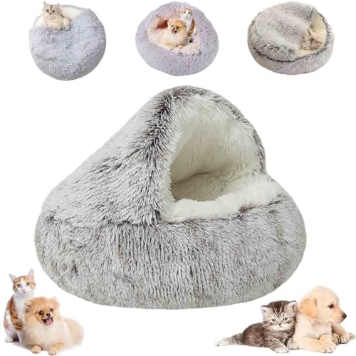 Lapcatz Nestbett,Halbgeschlossenes Haustiernest,Plüsch-Donut-Hundebett,Katzenbetten für Innen Katzen Höhle,Weiche Bequeme,Rutschfestem Schwammboden,Abnehmbarer,Waschbarer (Kaffee, 40CM) von Generisch