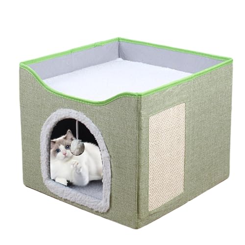 Large Cat Cave, Foldable Cave Kitten House Cat Bed, Cozy Sleeping Condo with Plush Ball and Scratch Pad, 16.14x16.14x13.78 Inches Cute Tent Cube Shelf for Kittens, Puppies von Generisch