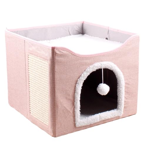 Large Cat Cave, Foldable Kitten House Bed, (16.14x16.14x13.78 inches) Cozy Sleeping Tent (Plush Ball, Scratch Pad), for Kittens, Puppies, Small Pets, Indoor Rest & Play von Generisch