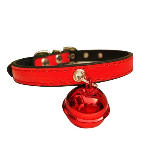 Leder-Katzenhalsband mit Glöckchen, verstellbares Halsband für kleine Haustiere, Halsband und Glocke für Katzen und Hunde, besticktes Hundehalsband (Rot, XS) von Generisch