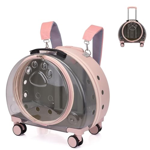 Leichte Tragetasche für Katzen und Hunde mit Rollen für Katzen und Hunde, mit transparenten Blasen, Rosa Leichte Tragetasche für Katzen und Hunde mit Rollen für Katzen und Hunde, mit transparenten Blasen, Rosa von Generisch