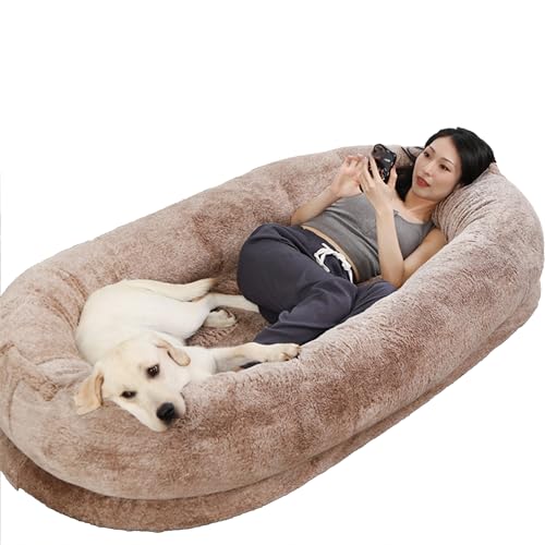 Luxuriöses, übergroßes Hundebett aus Memory-Schaum mit abnehmbarem, waschbarem Bezug, Kunstfell, flauschiges Riesenbett für große Hunde, Dunkelbraun, 180 x 132 x 30 cm von Generisch