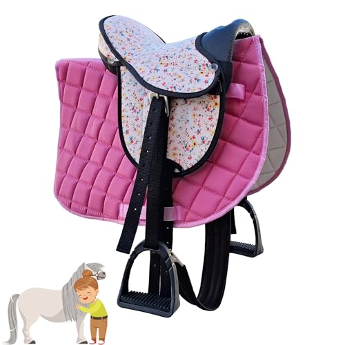 My Sweet Pony® Kinder Shettysattel-Set Pink Flower | Sattel für Pony Shetty und Holzpferd | Alles enthalten | Sattelgurt, Schabracke, Steigbügel und Riemen | Ideal für erste Reitversuche von Generisch