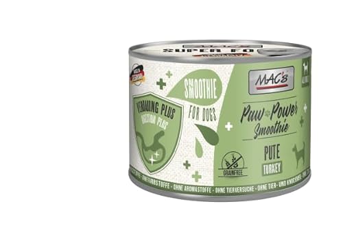 Mac's Dog Paw Power Smoothie 6 x 200g Pute | Verdauung Plus | Getreidefreier Smoothie/Snack für Hunde | 3 Sorten zur Auswahl | Hergestellt in der Eifel von Generic