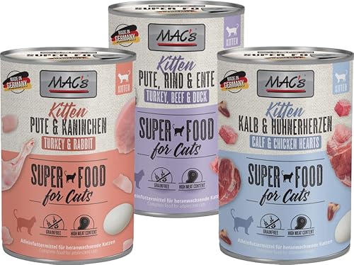 Mac's Kitten Mix mit 3 Sorten/erhältlich in 6X oder 12x400g / getreidefreies Katzenfutter mit hohem Fleischanteil (12) von Generisch