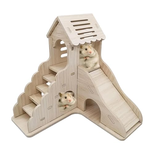 Meerschweinchenversteck Holz | Vielseitiges Chinchilla-Haus Hamsterunterschlupf Haus | Hamster-Habitat Hamsterhütte mit Leiter und Rutsche für Kleintiere von Generisch