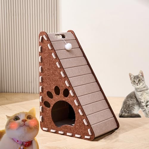 Mellowkin Cat Scratcher Felt, 2025 Vertical Felt Cat Scratcher, Mellowkin mit Plüsch Ball Toy, Wear-Resistant Non-Shedding Material Bett gegen (Beige Plus) von Generisch