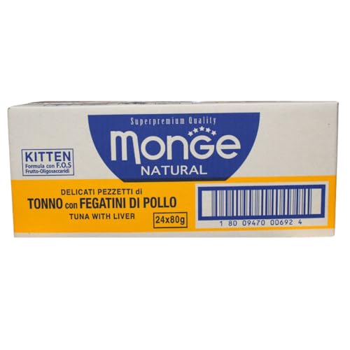 Monge Natural Kitten Nassbeutel für Kätzchen, Thunfisch mit Hühnerleber, 24 x 80 g von Generisch