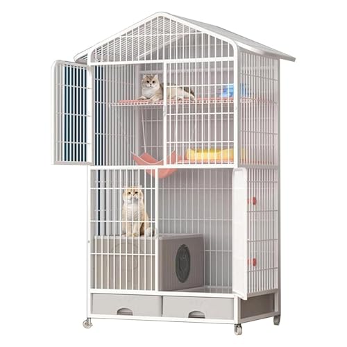 MultiLevel-Katzenkäfig mit geschlossener Katzentoilette und 360° drehbaren Rädern, geräumiges Katzenhaus für Kleintiere und Kätzchen, Draht-Katzenkäfig für Bewegung und Spielen, Weiß (83 x 59 x 160 von Generisch