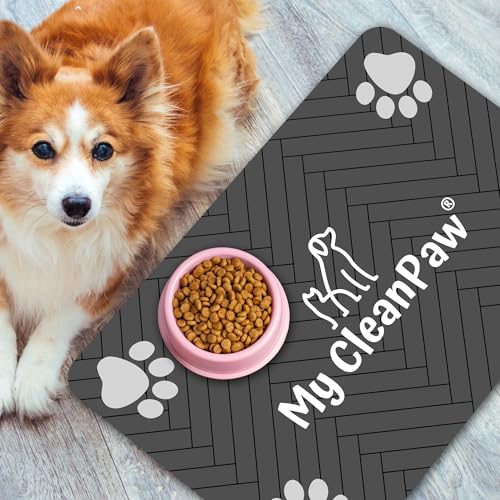 My CleanPaw® Napfunterlage für Hunde & Katzen – Saugfähig, rutschfest & Abwaschbar – XXL 60x40 cm, Schützt den Boden vor Wasser, Futter & Krümeln – Futtermatte in Grau, Silikon Unterlage von My CleanPaw