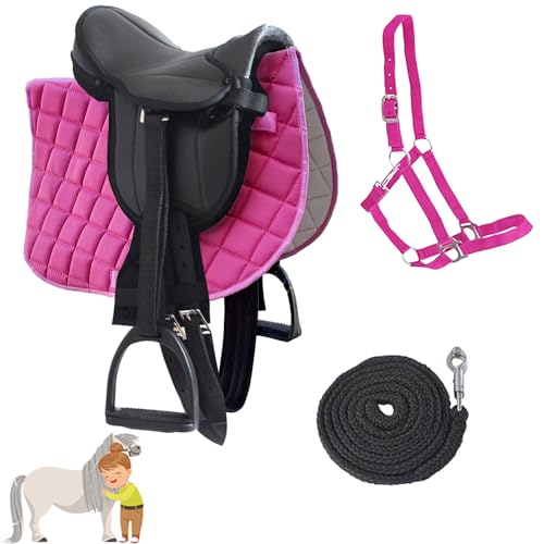 My Sweet Pony® Kinder Shettysattel-Set Black Beauty + Halfter + Führstrick | Sattel für Pony Shetty und Holzpferd | Alles enthalten | kompletter Sattel | Ideal für erste Reitversuche von Generisch