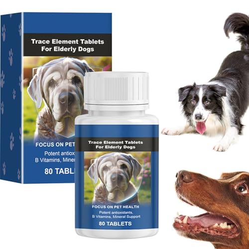 Nahrungsergänzungsmittel für ältere Hunde,Ergänzungsmittel für ältere Hunde | Kalziumtabletten für Haustiere - 80 Stück Tabletten, Spurenelementtabletten, unterstützen gesunde Gelenke, Haut und Darm von Generisch