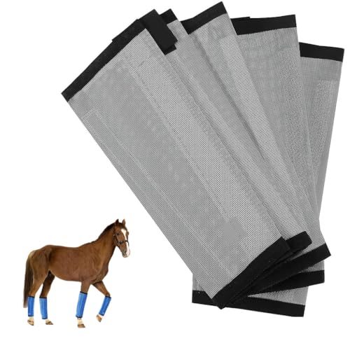 Netz-Fliegengamaschen für Pferde, atmungsaktive Netz-Fliegenblätter, schützende Pferdebeinbandagen, um zu verhindern, dass das Pferd Fliegen und Mücken beißt, 4 Stück von Generisch