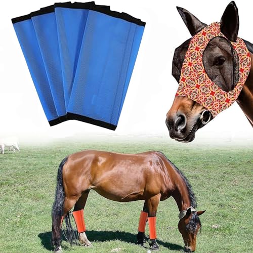 Netz-Fliegenstiefel für Pferde, atmungsaktive Netz-Schutzgamaschen für Pferdebeine, Pferde-Leggings zur Verhinderung von Fliegen und Mückenstichen, schützen Pferdebeine, 4 Stück von Generisch
