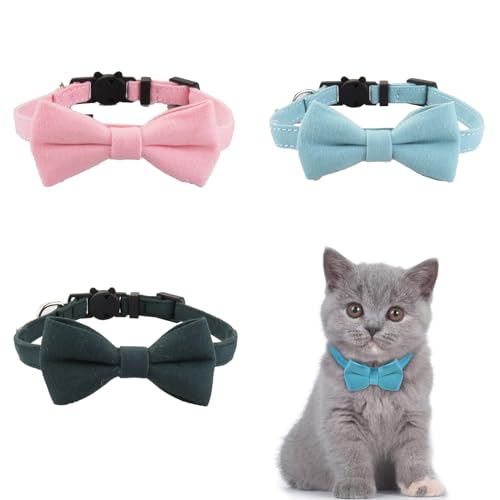 Niedliches Katzenhalsband, Glocken, modisches Katzenhalsband, Fliege mit Glöckchen, Schnellverschluss, Sicherheitsschnalle, Katzenhalsband, bequem, verstellbar, für Kätzchen und Katzen, 3 Stück von Generisch