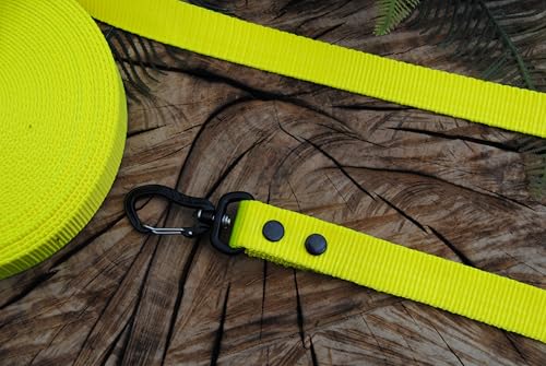 Nylon Hundeleine 25mm Neon-Gelb Aluminium-Strong Schleppleine Suchhund (15m ohne Schlaufe) von Generisch