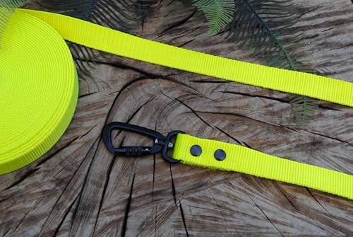 Nylon Hundeleine 25mm Neon-Gelb Twist-Lock Sicherheitshaken Schleppleine Suchhund (5m ohne Schlaufe) von Generisch