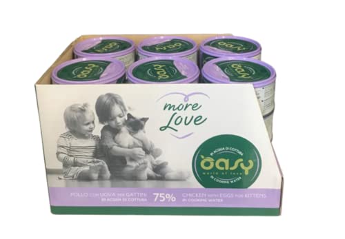 Oasy More Love Natürliches Nassfutter für Kätzchen, Geschmack Huhn mit Eier, Packung mit 24 Dosen (1 Dose = 70 g), glutenfreie Formel von Generisch