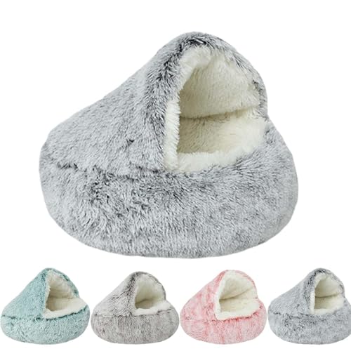 Olvys Cocoon Hundebett, 39,9 cm/50 cm/65 cm/80 cm/100,3 cm, Hundebett mit Abdeckhöhle, Haustierhöhlen für Hunde, Haustierhöhle, Winter-Plüschbett (grau, 100 cm) von Generisch