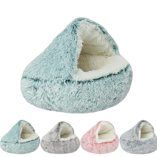 Olvys Cocoon Hundebett, 39,9 cm/50 cm/65 cm/80 cm/100,3 cm Hundebett mit Abdeckhöhle, Haustierhöhlen für Hunde, Haustierhöhle, Winter-Plüschbett (Grün, 90,5 cm) von Generisch