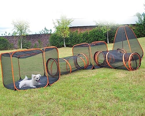 Outdoor Katzengehege 6-in-1 Tragbare Spielzelte & Laufstall – Große Katzen, Kaninchen, Frettchen, Kleintiere Spielhaus mit Pop-Up-Mesh-Tunneln von Generisch