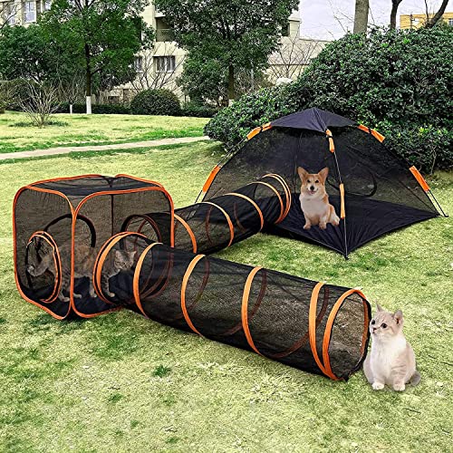 Outdoor Pet Tunnel Spielhaus - Tragbares Gehege für Katzen, Hunde & kleine Haustiere, Pop-Up Laufstall mit Mesh Visual House, Faltbares Haustierzelt für sicheren Spaß & Erholung von Generisch