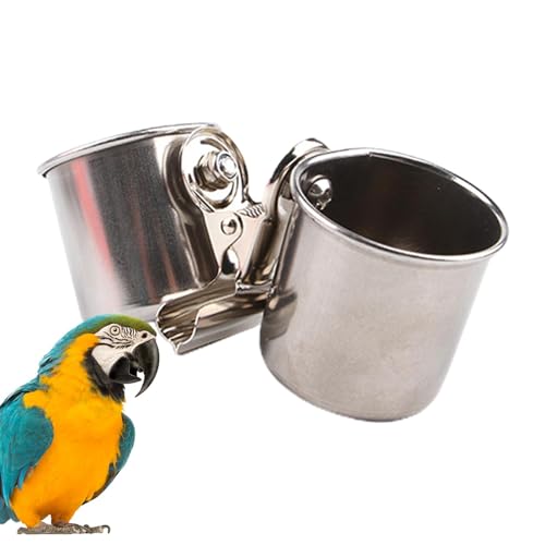 Papageien-Fütterungsbecher,Vogelfütterungs-Schalenbecher - Futter- und Wassernäpfe aus Edelstahl mit Clip - Papageienfutter, Wassernäpfe, Futterspender, Wasserkäfignäpfe, Vogelfütterung, doppelseitige von Generisch