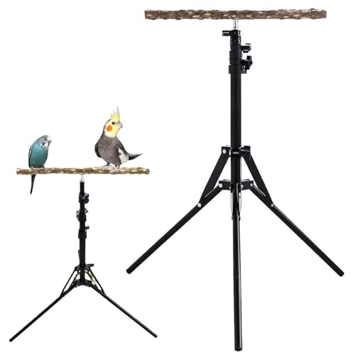 Papageien-Sitzstange – Vogel-Ruheständer, natürliches Holzständer, Papageienruhe, Spielzeug, 39 bis 150 cm, höhenverstellbar, gemütlicher Vogel-Trainings-Sitzstange für Aras und Sittiche von Generisch