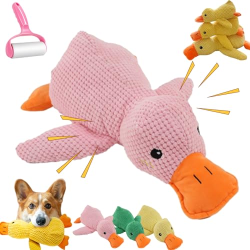 Paw Moon Ente, Anti Stress Ente Hund, Plüsch Pfotenstern Anti Stress Ente, Beruhigendes Hundespielzeug in Form Einer Ente, Quietsch Interaktiv Anti Stress Ente (Pink, L) von Generisch