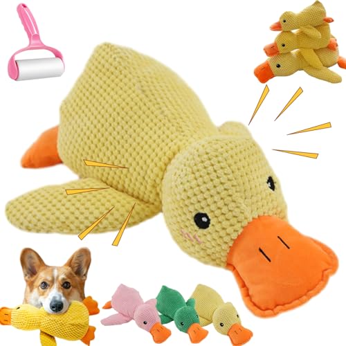 Paw Moon Ente, Anti Stress Ente Hund, Plüsch Pfotenstern Anti Stress Ente, Beruhigendes Hundespielzeug in Form Einer Ente, Quietsch Interaktiv Anti Stress Ente (Yellow, L) von Generisch