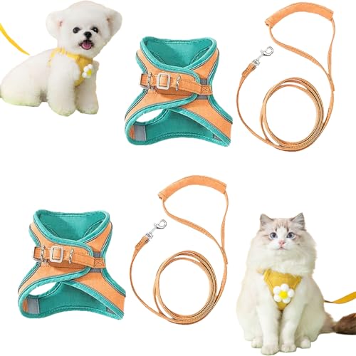 Pawfectly Safe Cat Harness and Leash Set, Pawfectly Safe Cat Harness, Kitten Leash and Harness, Adjustable Cat Harness and Leash Set Escape Proof (Green and Pink Bear*2,M) von Generisch