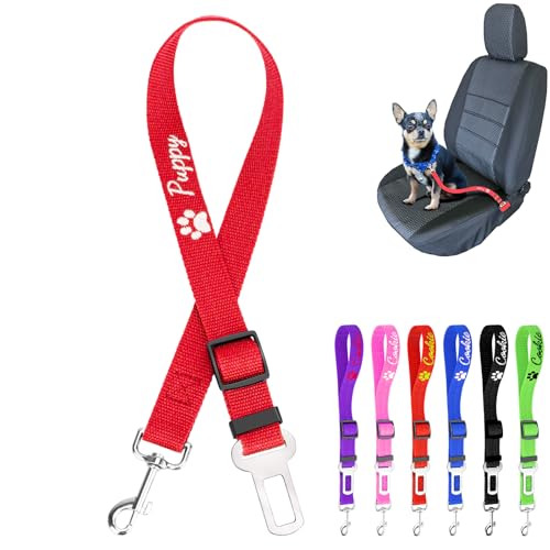 Personalisierte Hundegurt Auto, Gestickt Anschnallgurt Hund Auto, Hundeanschnaller Fürs Auto Einstellbar 36-65cm Hunde Anschnallgurt Auto Für Welpen Und Kleine Hunde (Rot) von Generisch