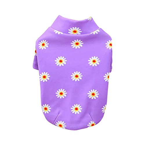 Pet Chrysantheme Bedruckter Pullover, niedlicher Herbst-Winter-Druck, Hundehemden, weicher Haustier-Pullover, atmungsaktiv, Welpenbekleidung, Hundepullover Hunde Fahrradanhänger Und (Purple, L) von Generisch