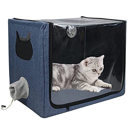 Pet Dog Cat Animal Oxygen ICU Cage - Portable Foldable Pet Cage for Husten Breathing Treatment Atomization Box in Blue, with Cover-Tierlaufstall von Generisch