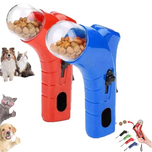 Pet Food Dispenser Launchers, Dog Food Catapult, Cat Treat Shooter Gun, Snack Slinger Cat Treat Launchers, Handheld Interactive Toys pet Foods Catapult, for Dog Exercise Training (R+B) von Generisch