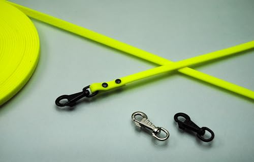 Petite Soft-Vinyl Hundeleine10mm Neon-Gelb abwischbar Schleppleine Gummi Welpen (10m mit Schlaufe, Karabiner: Deluxe Schwarz) von Generisch