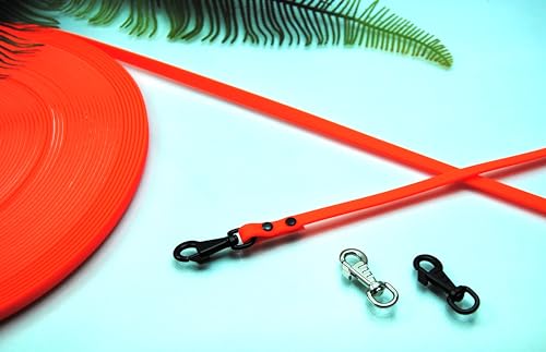 Petite Soft-Vinyl Hundeleine10mm Neon-Orange abwischbar Schleppleine Gummi Welpen (1,2m mit Schlaufe, Karabiner: Deluxe Silber) von Generisch