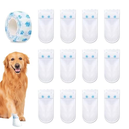 Pfotenabdeckungen für Hunde – 12 x Vlies-Hundeschuhe zum Schutz der mit selbstklebender Bandage | Einweg-Hundepfoten-Schutz für kleine und mittelgroße Hunde, bequeme und sichere Passform für Pfotenabdeckungen für Hunde – 12 x Vlies-Hundeschuhe zum Schutz der mit selbstklebender Bandage | Einweg-Hundepfoten-Schutz für kleine und mittelgroße Hunde, bequeme und sichere Passform für von Generisch