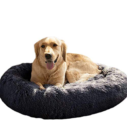 Plüsch-Hundebett, beruhigendes Donut-Kuscheltier für extra große Hunde, warmes und weiches Haustiernest mit bequemem Kissen, Welpensofa für den Winter, XL, 100 cm (Dunkelgrau) von Generisch