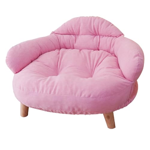 Plüsch-Katzensofa mit stabilen Holzbeinen, rund, weicher Welpenstuhl für Katzen und kleine Hunde, erhöhtes Haustierbett mit rosa Kleidung, 60 cm von Generisch