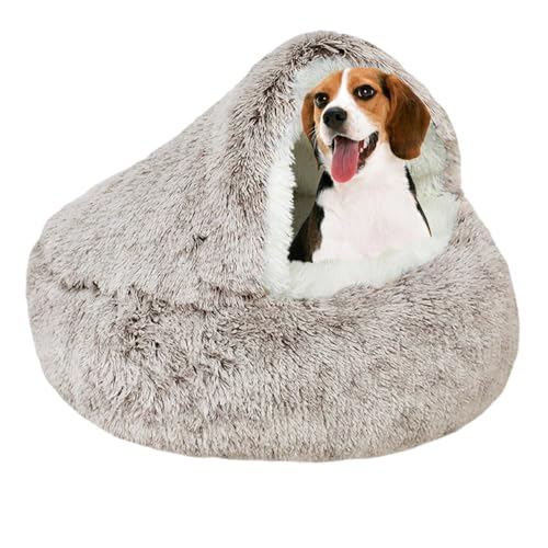 Plüschhöhle Haustierbett, 65 cm, grauer flauschiger Donut-Kuscheltier, rutschfeste Unterseite, maschinenwaschbar, für kleine Hunde und Katzen von Generisch